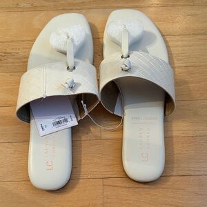 LC Lauren Conrad Off-White Woven Toe-Loop Slide Sandals